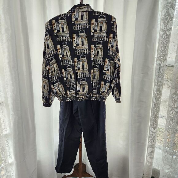 VINTAGE Details Sportswear 100% Silk Jacket Bomber Windbreaker Pant Set L Womens - Picture 9 of 16